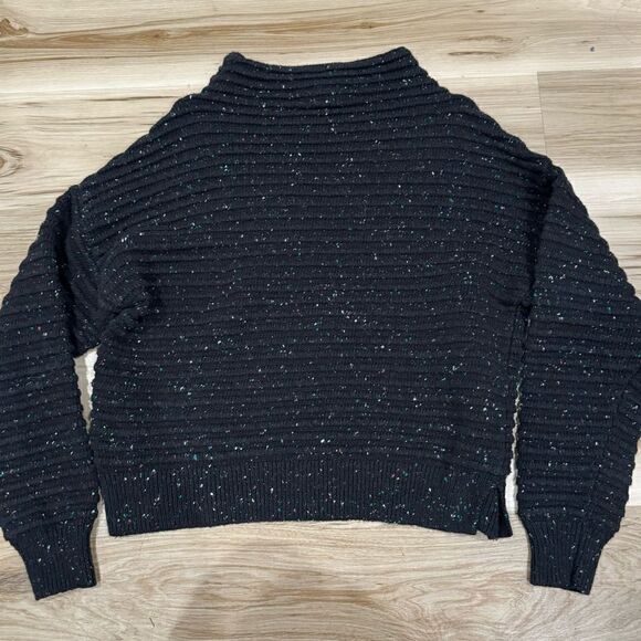 Cece Mock Neck Black Sprinkle Ribbed Sweater Women’s Large - Picture 1 of 4